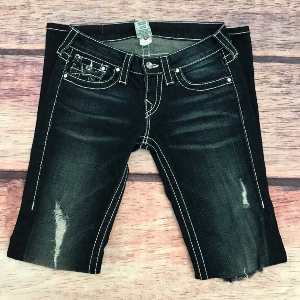 True Religion low rise bling&distress sz 25 jeans